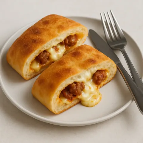 Two Pieces of Stuffed Pizza Bread with Melted Cheese