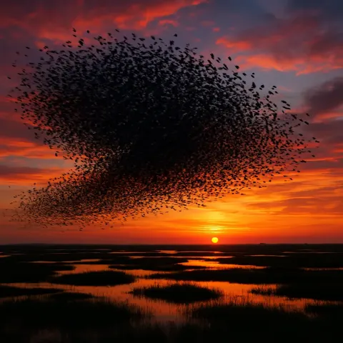 Massive Flock of Birds Takes Flight