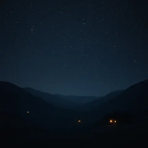 Few Distant Lights from Isolated Farmhouses Twinkle Across a Vast