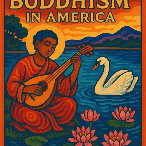 Vibrant Depiction of a Figure Playing a Lute Next