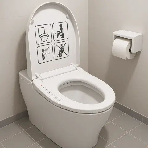 Modern Bidet Toilet with a Control Panel and Illustrated Instructions