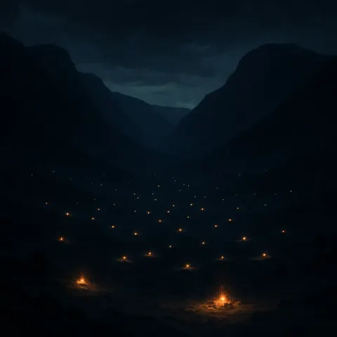 Numerous Distant Campfires Twinkle Like Fallen Stars Across a Vast
