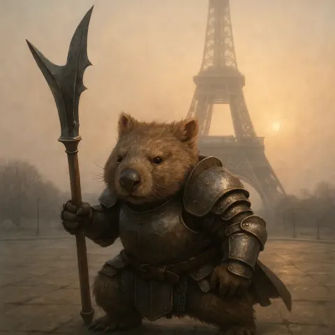 Heavily-armored Wombat Holding a Glaive Stands Guard in Front