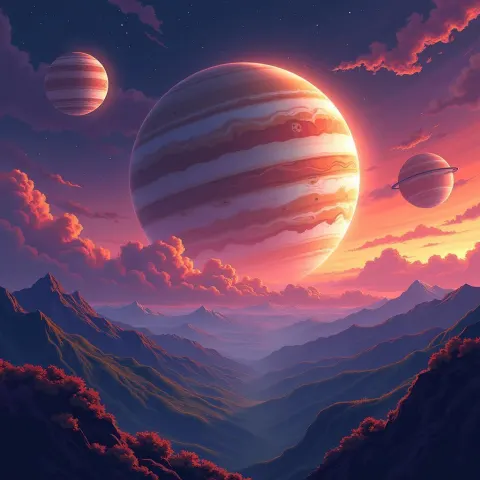 Jupiter's Moons Glowing in Cel Shaded Anime