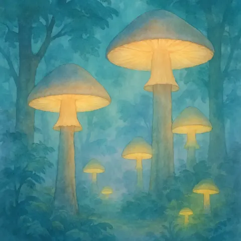 Tranquil Watercolor Depiction of an Enchanted Woodland Featuring Colossal