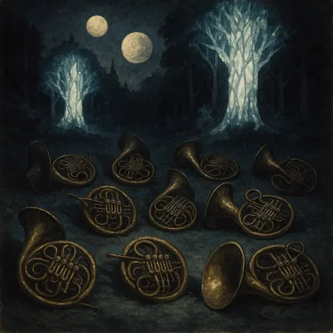 Scattered Gathering of Around Ten Yellow Brass French Horns