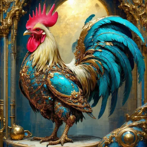 Onagadori Chicken Crusader in Bronze Art Nouveau Armor