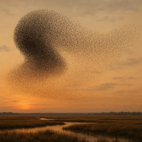 Massive Flock of Starlings Creates