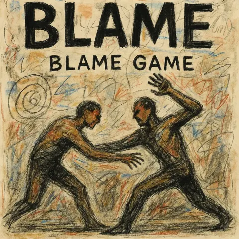 Mixed-media Artwork Titled "Blame Game" Featuring Abstract Drawings
