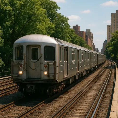 Silver Subway Train Travels on Railway Tracks Surrounded by Trees