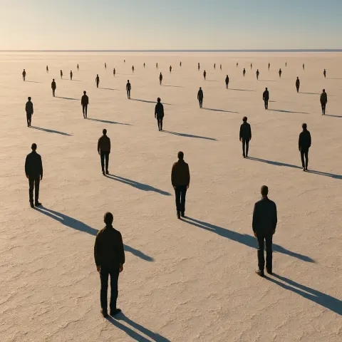 Many Distant Figures Are Sparsely Scattered Across a Vast