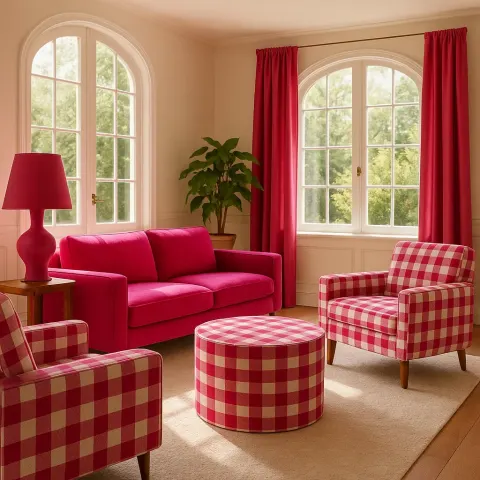 Furniture Featuring Fuchsia Accents and Checkered Patterns Placed