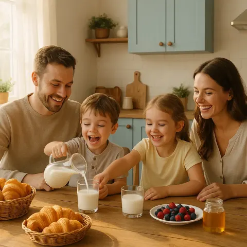 Cheerful Family of Four Sits