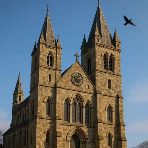 Historic Stone Church with Pointed Towers