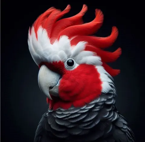 Gang-gang Cockatoo with Scarlet Head on Black