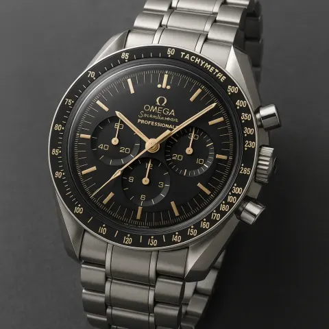 Stainless Steel Omega Speedmaster Professional Watch with a Black Dial