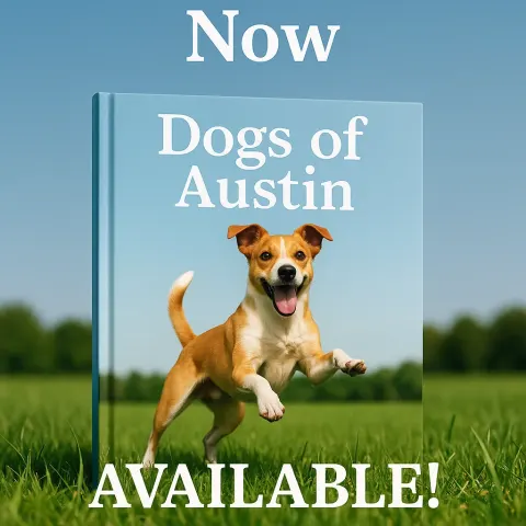 Book Titled "Dogs of Austin" Featuring a Playful Dog
