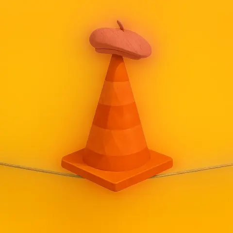 Lively Orange Pylon Precariously Balances on an Unseen