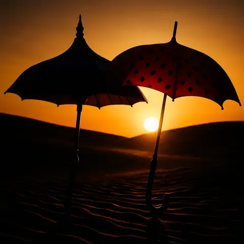 Against Vast Sand Dunes Rippled by Wind at Sunset