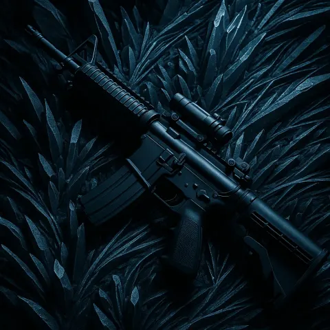 Pristine Assault Rifle Lies on Monochromatic Alien Crystals