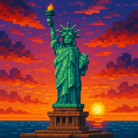 Pixel-art Version of the Statue of Liberty in Minecraft