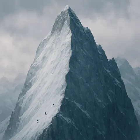 Three Minuscule Climbers Are Barely Discernible Specks Scaling the Colossal