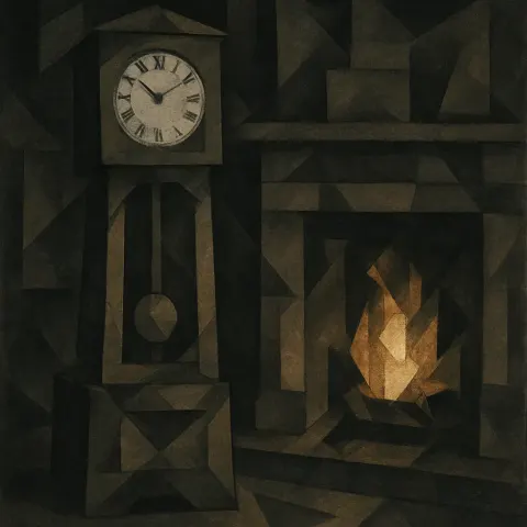 Before a Warm Fireplace with a Crackling Fire and Mantelpiece