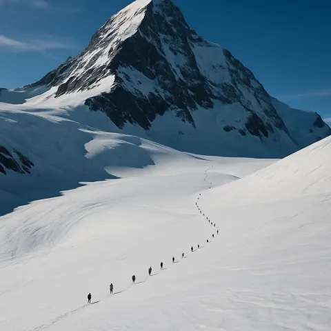 Several Distant Mountaineers