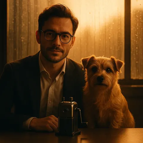 Charismatic Professional in Stylish Glasses and their Attentive Norfolk Terrier