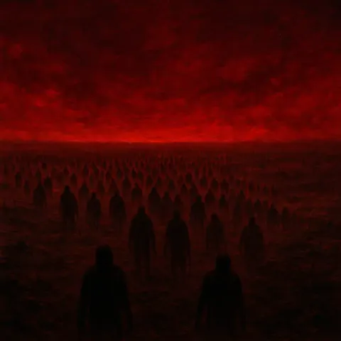 Vast Multitude of Shadowy Figures Marches Slowly Across an Expansive