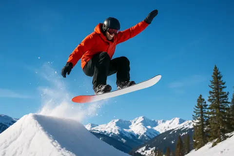 Snowboarder Performs a Jump Off a Ramp