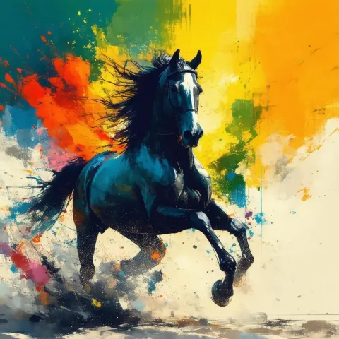 Riderless Horse Charging in Vibrant Manga Motion