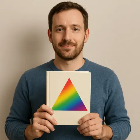 Person Grasping a Book That Features a Triangle