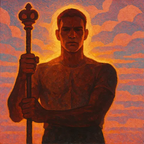 Ordinary Yet Athletic Individual Firmly Grips a Scepter