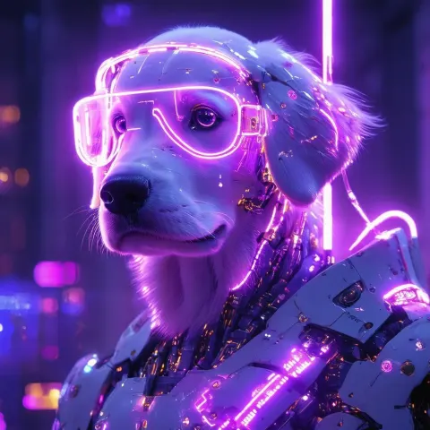 Neonpunk Golden Retriever With a Muscular Humanoid Body
