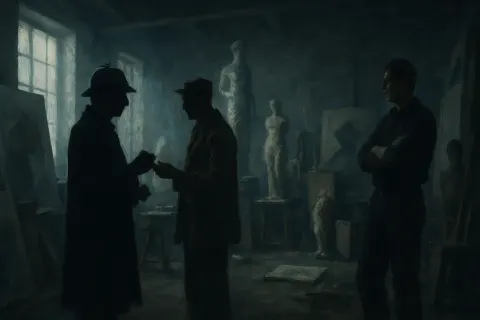 Three Distant Figures—a Silhouette Reminiscent of a Sherlock Holmes Archetype