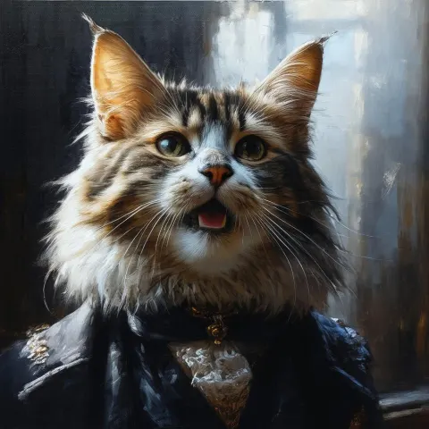 Mischievous Cat Dog in Moody Cinematic Portrait