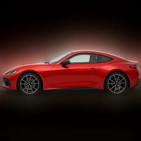 Sleek Red Two-door Sports Car with Sharp Curves