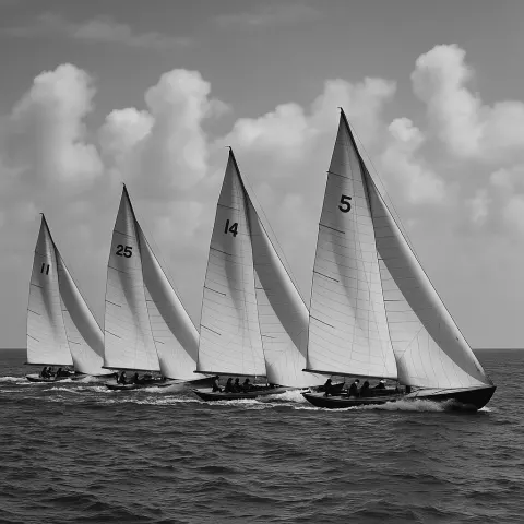Several Sailboats Racing on the Ocean