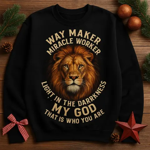 Black Sweatshirt Featuring a Lion's Face Surrounded by Text Saying