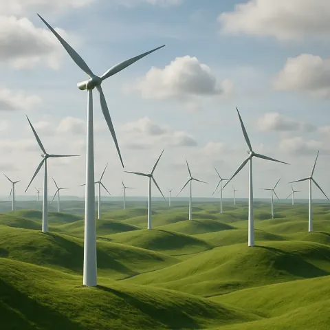 Multitude of Massive Wind Turbines Stand Like Silent Sentinels