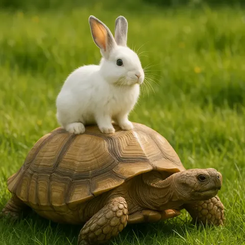 Giant Tortoise with a White Rabbit