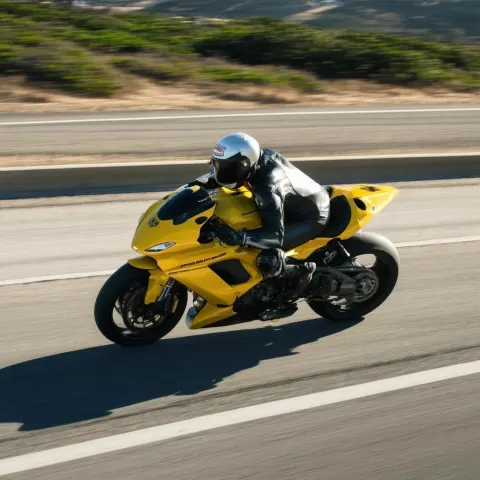 Yellow Porsche Motorcycle Racing Highway One