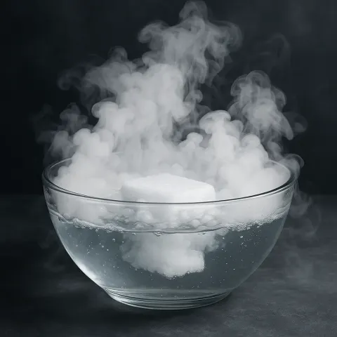 Transparent Bowl Filled with Water Containing Dry Ice