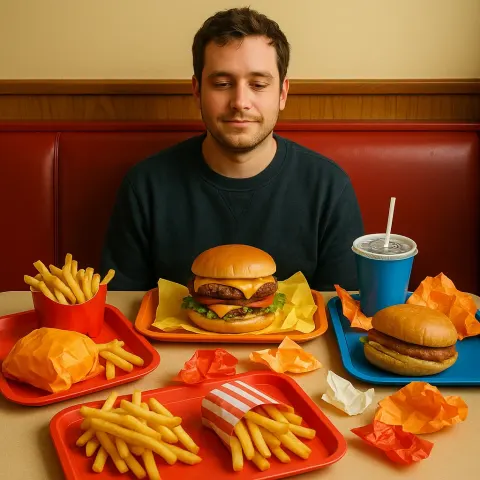 Man Sits in a Restaurant Booth