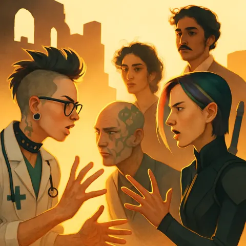 Healthcare Worker Embodying a Visionary Tech Innovator's Edgy Punk Style