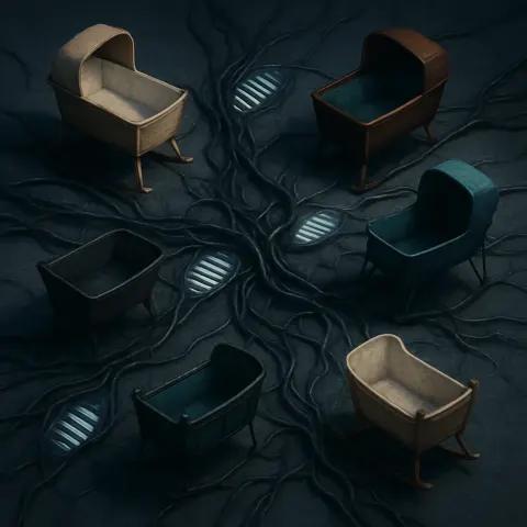 Six Diverse Cradles on Textured Paper Emerge Asymmetrically