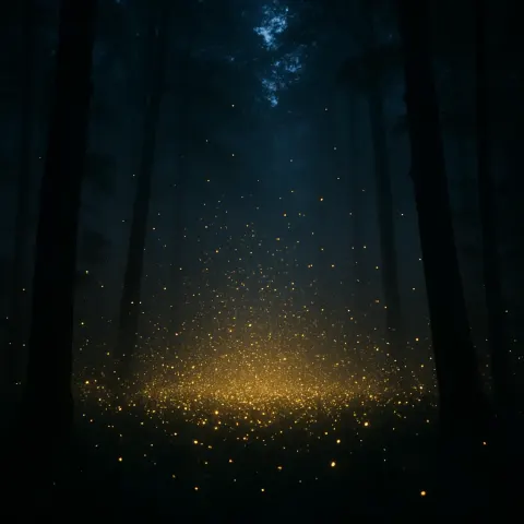Dense Swarm of Countless Fireflies Illuminates a Misty