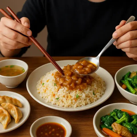 Person Eating Fried Rice