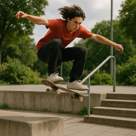 Energetic Young Skateboarder Is Frozen in Mid-air